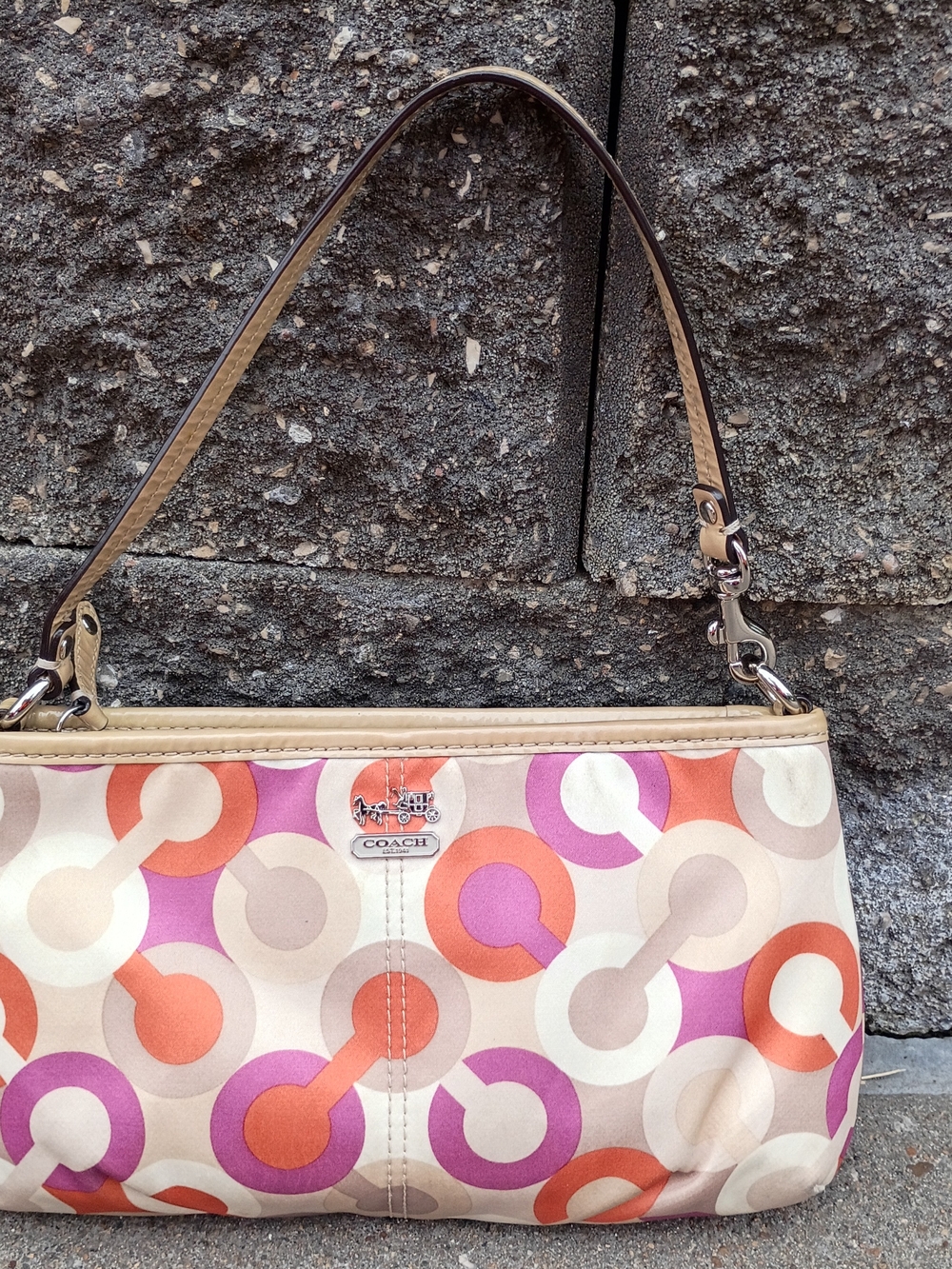 Coach Pink Orange Signature Circle Print Shoulder Bag